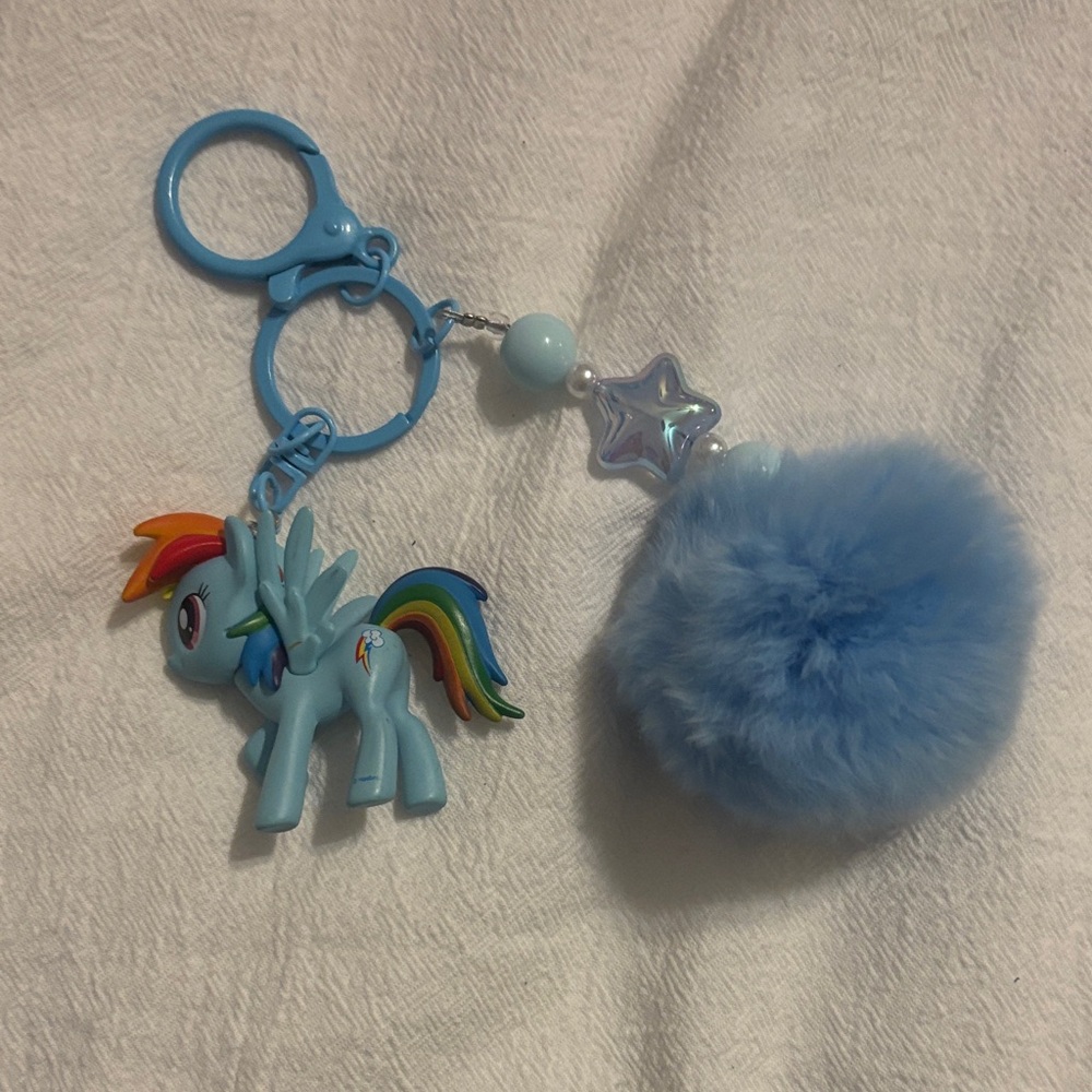 My Little Pony Blue Keychain with Rainbow Mane